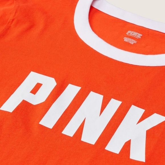 PINK VICTORIA'S SECRET COTTON SHORT SLEEVE CAMPUS RINGER T-SHIRT - Picture 3 of 4